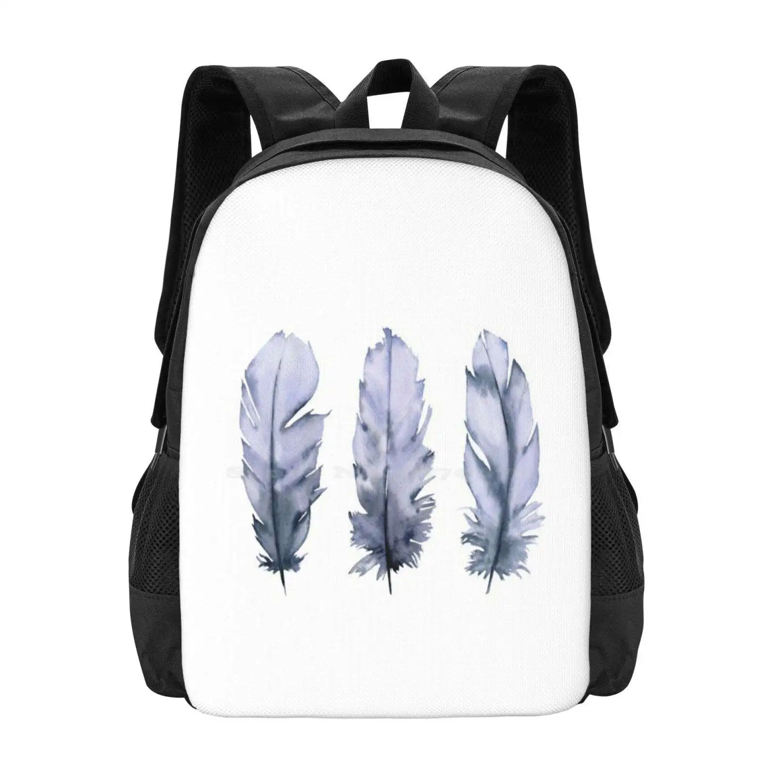 Blue Feathers Fashion Pattern Design Travel Laptop School Backpack Bag Watercolor Feathers Blue Feathers Feathers Illustration