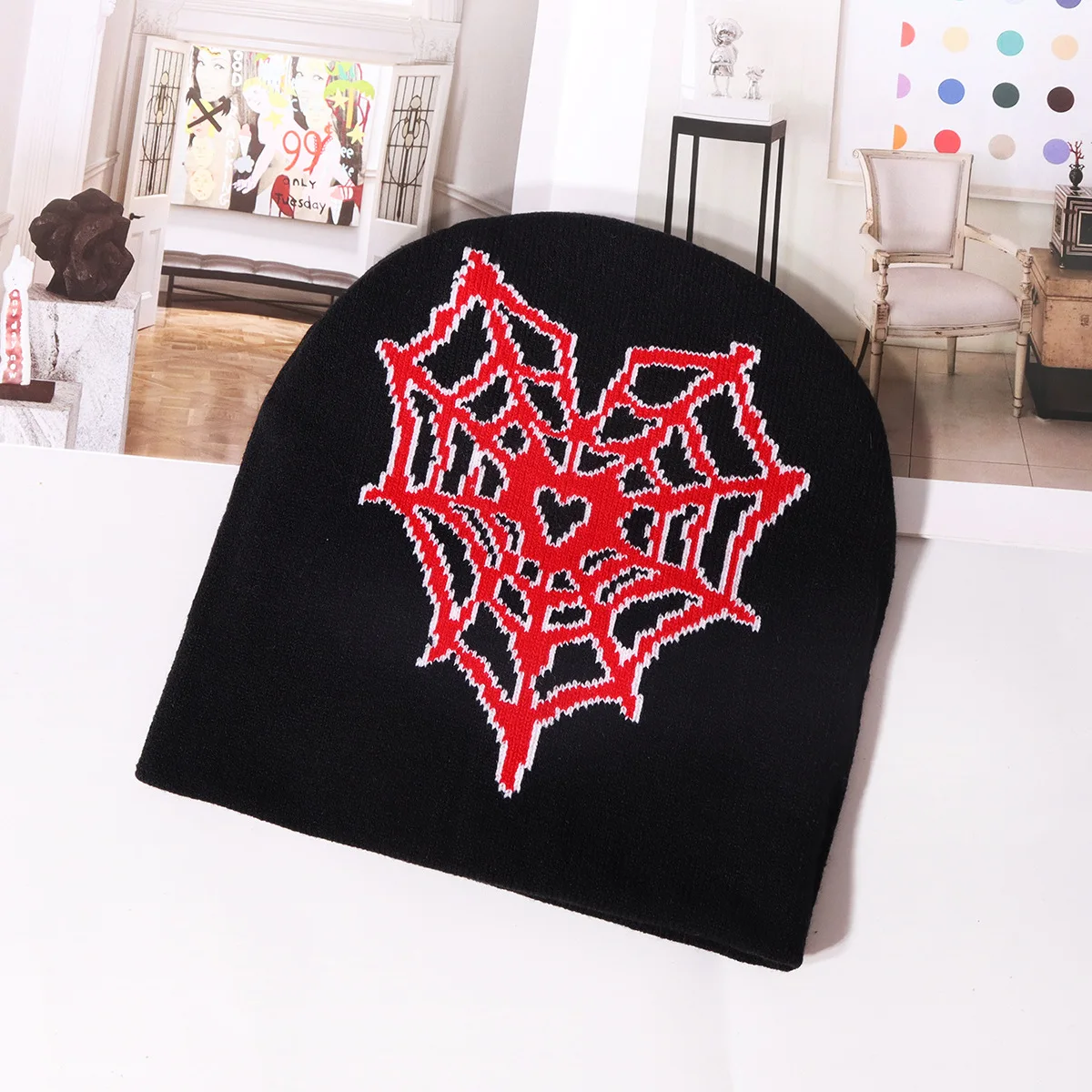 

Hot Sale New Style Personality Fashion Hat Spider Web Pattern Jacquard Knitted Hat Autumn and Winter Warm Street All-match Hat