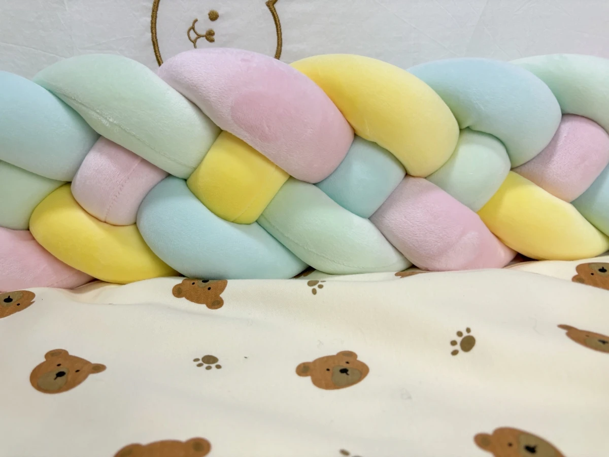 Bumper tempat tidur bayi, 1M 2M 3M pelindung tempat tidur bayi disimpul buatan tangan lembut bantal anak pelindung tempat tidur bayi dekorasi kamar