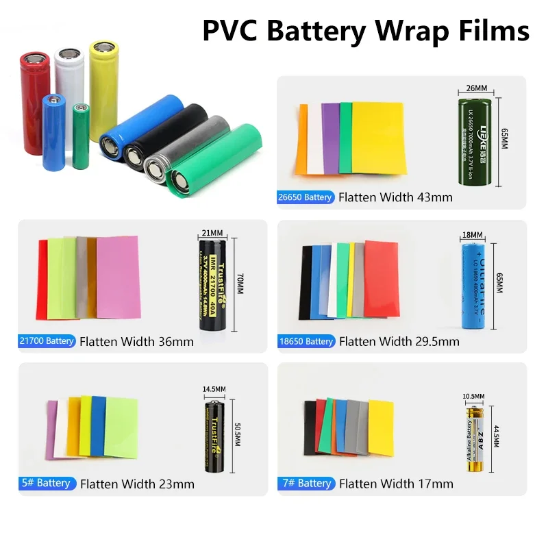 50 ~ 1000pcs PVC Heat Shrink Tubing Pre-cut Shrinkable Protect Sleeve for 18650/21700/26650 Lithium Battery Films Insulated Wrap