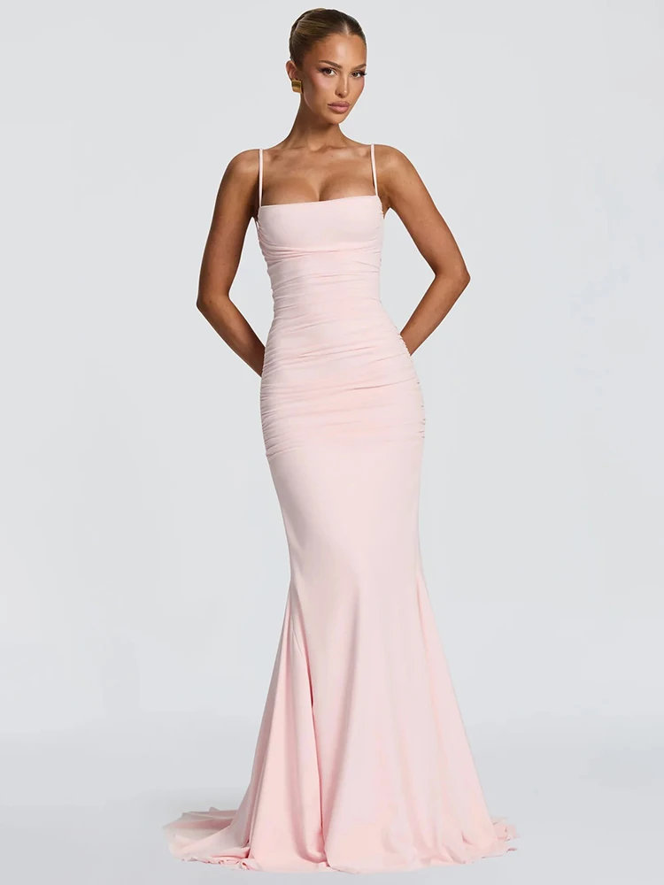 

Blifanbo Spaghetti Strap Sexy Maxi Dress For Women Elegant Bodycon Backless Sleeveless Slim Fashion Club Party Evening Dress