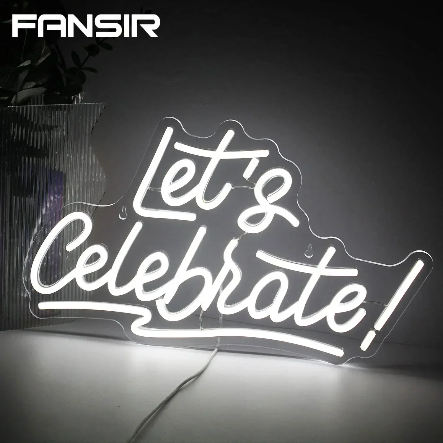 

Let's Celebrate Neon Sign White Letter LED Neon Light Dimmable USB Powered Neon Signs for Dining Room Bar Club Party Wall