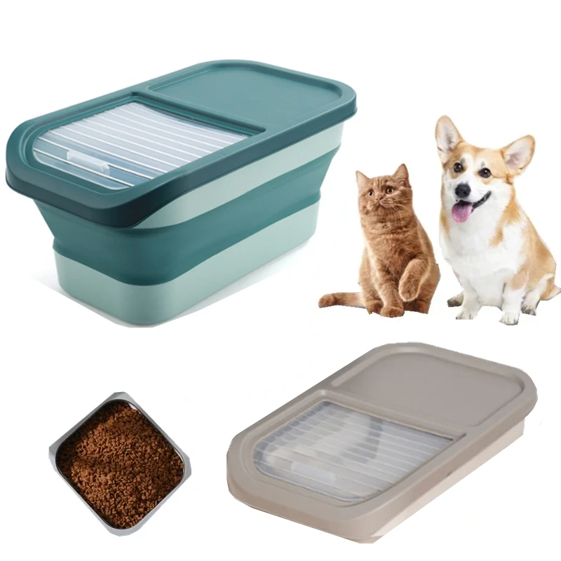 

Foldable Pet Food Storage Containers Large Capacity Airtight Dog Cat Dry Food Storage Sealed Bucket Pet Accessories