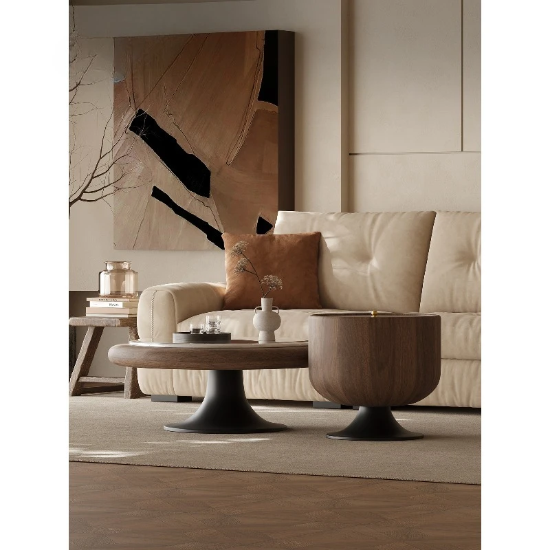 

Retro round marble coffee table, combination wabi-sabi wind small apartment artistic sofa