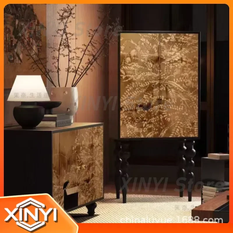 French Chinese Style Solid Wood Tall Cabinet for Living Room Dining Room Porch Decorative Storage Cabinet Multi Functional