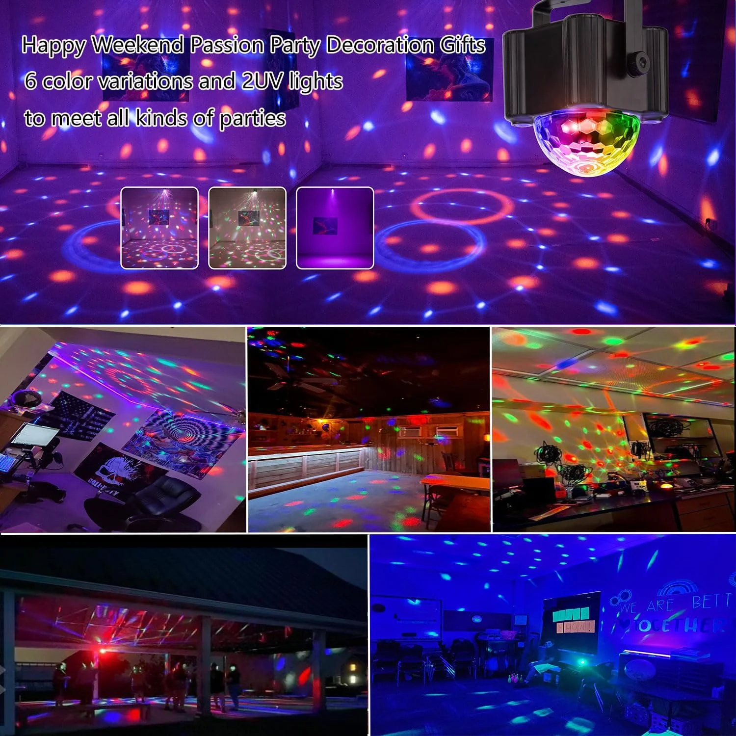 Party Light Disco Ball Light DJ Disco Light Voice Control LED Light 6 Colors UV Party Birthday Christmas Wedding Club Decoration