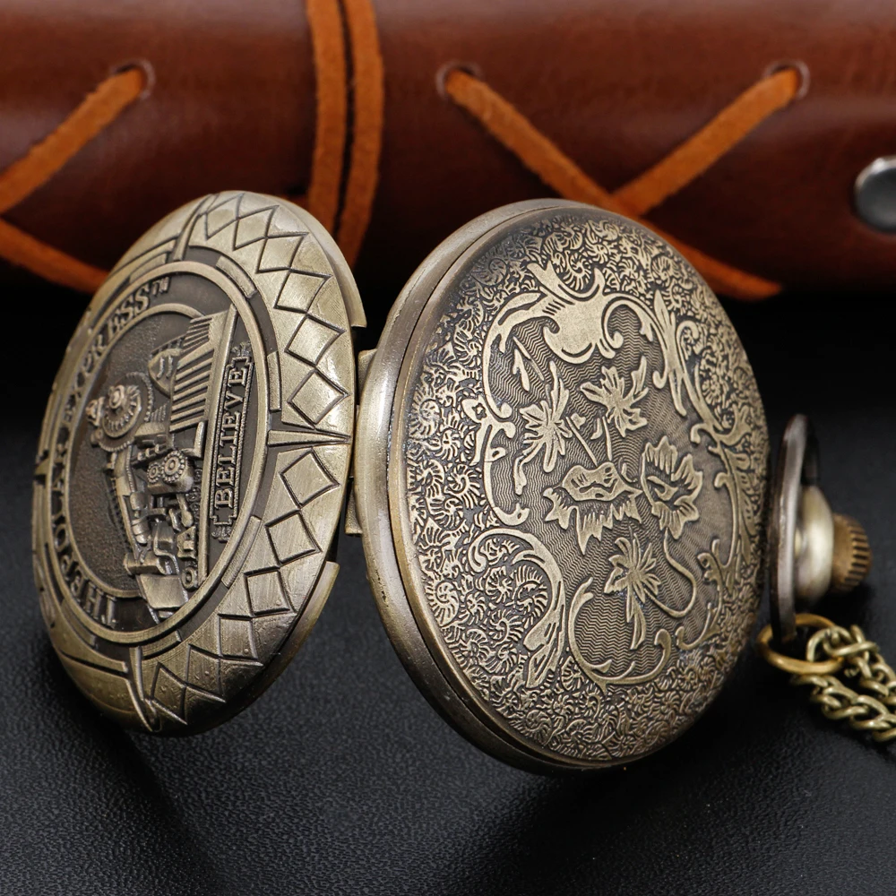 Antique Bronze Railway Train Trade Retro Steampunk Quartz Pocket Watch Pendant Necklace Men's and Women's Gift Accessories