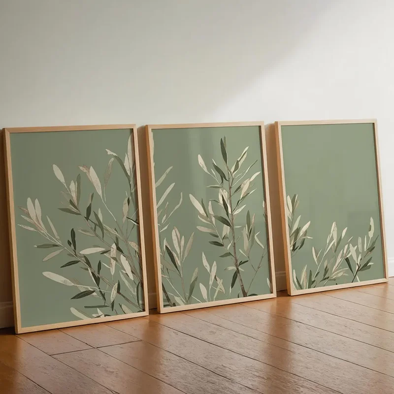 3pcs frameless Canvas Painting Olive Branch Poster Set  Minimalist Green Wall Art  Modern Botanical Prints Wall Decor  Canvas Pa
