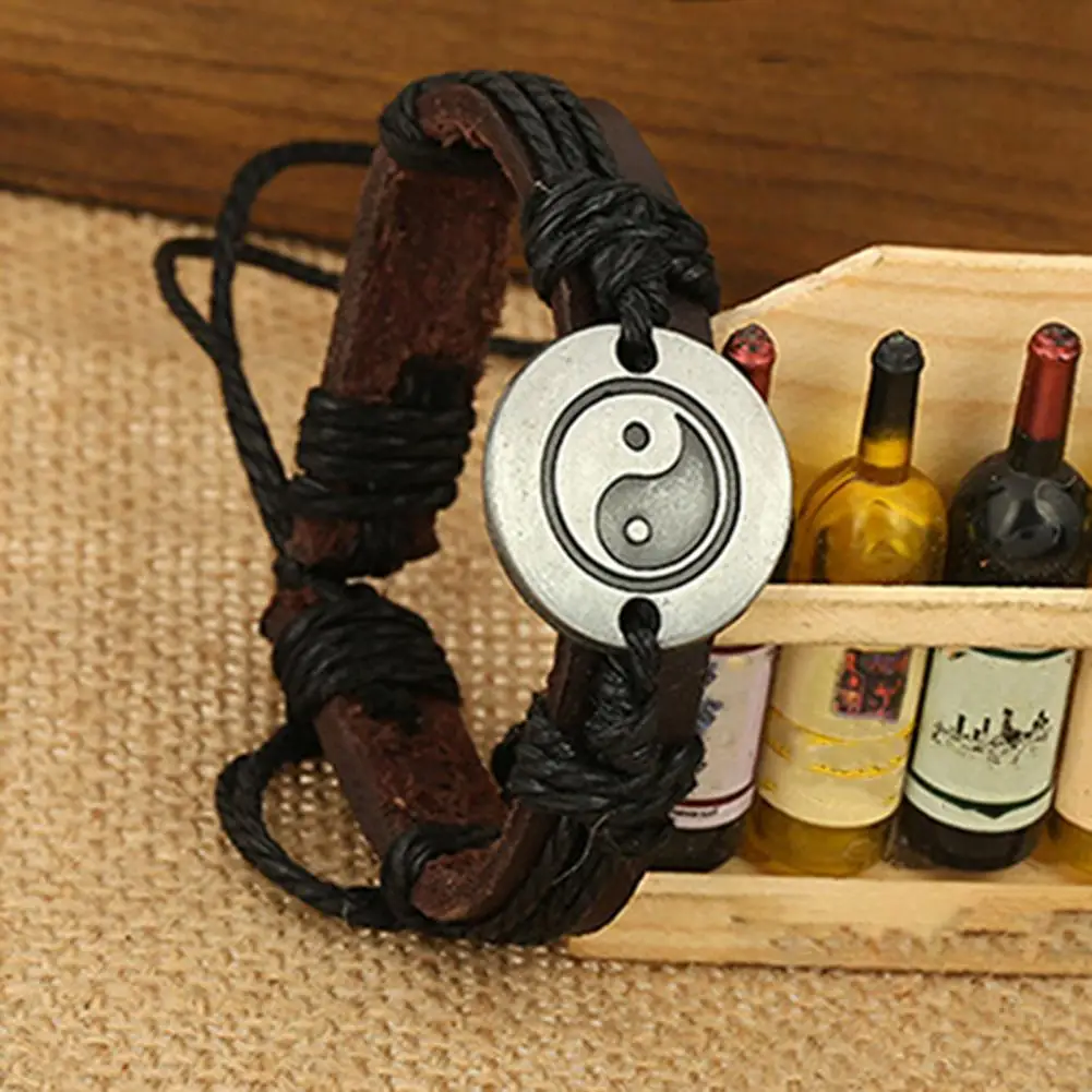Tai Ji Eight Diagram Bracelet Charm Multilayer aux Leather Rope Weave Bracelet Trendy Leather Bracelets For Men Women Jewelry