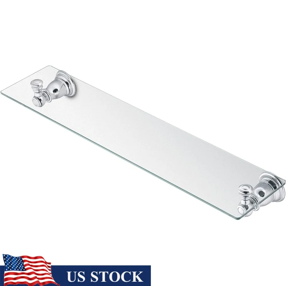 

20 Inch Decorative Bathroom Vanity Glass Shelf Chrome Metal Mounting Post Kitchen and Bath Coordination Flexible Storage