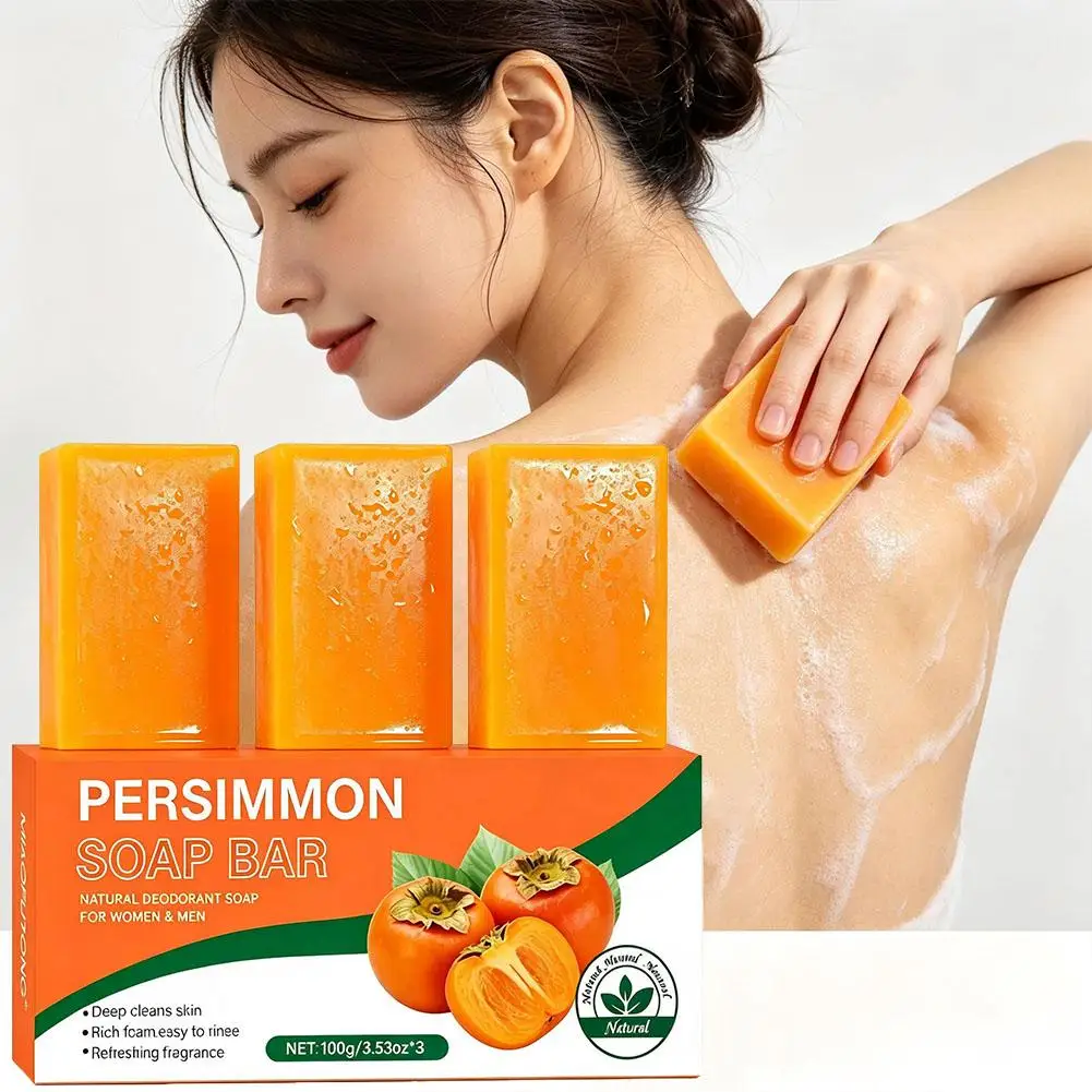 3pcs/set Persimmon Soap Bar Handmade Cleansing Soap Bar Body Care Face Wash Exfoliating Soap Fruit Shower Soap