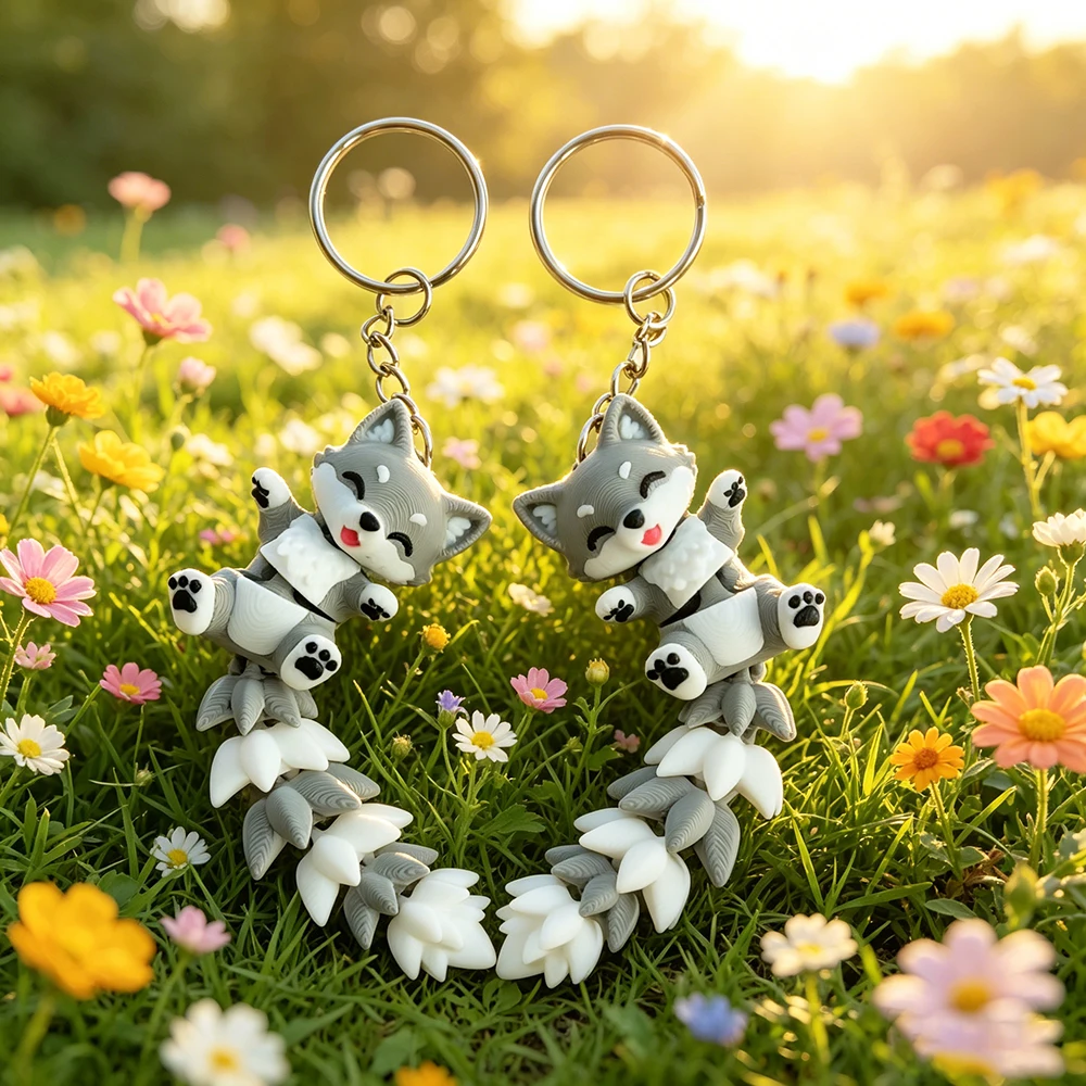 3d Printed Cute Furry Wolf Keychain With Fantasy Theme Design, Movable Backpack Pendant, Mobile Phone, Car, Etc