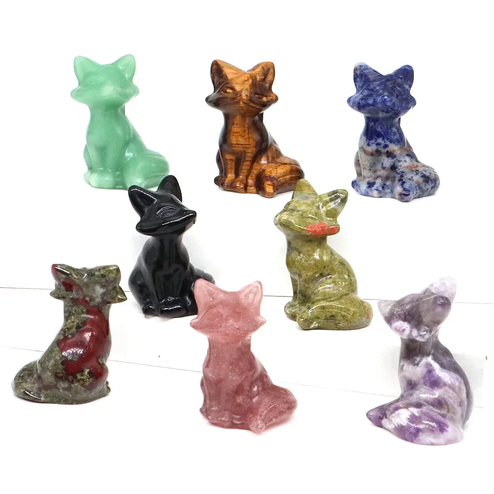 

1.5" Fox Statue Natural Stone Reiki Healing Crystal Gemstone Amethyst Quartz Animal Figurine Hand Carved Crafts Home Decor Gifts