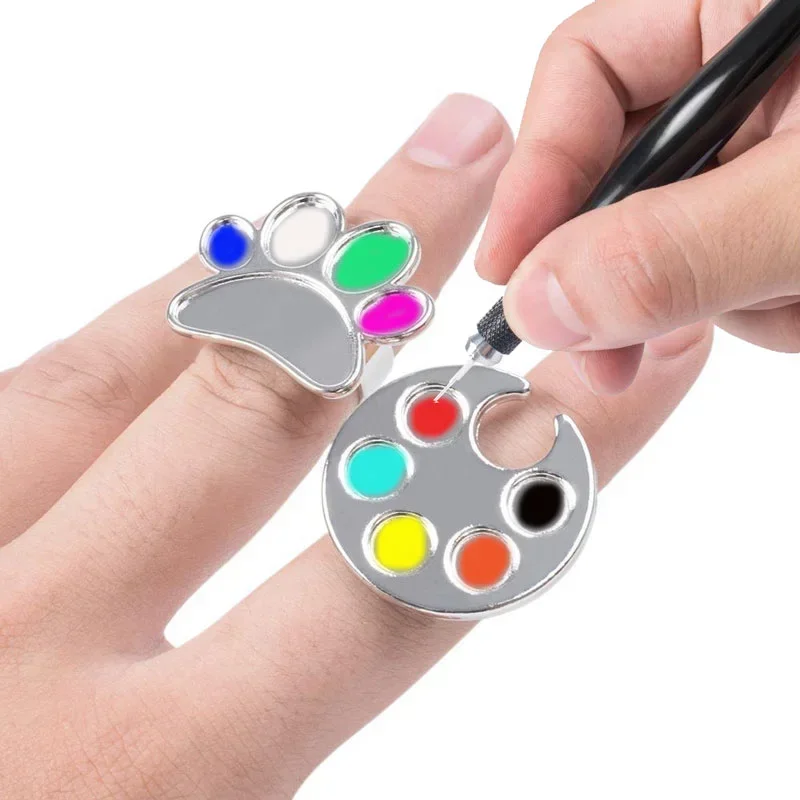 Mini Nail Palette Cute Circle/Footprint Design Ring Mixed Color UV Gel Painting Palette Nail Ring