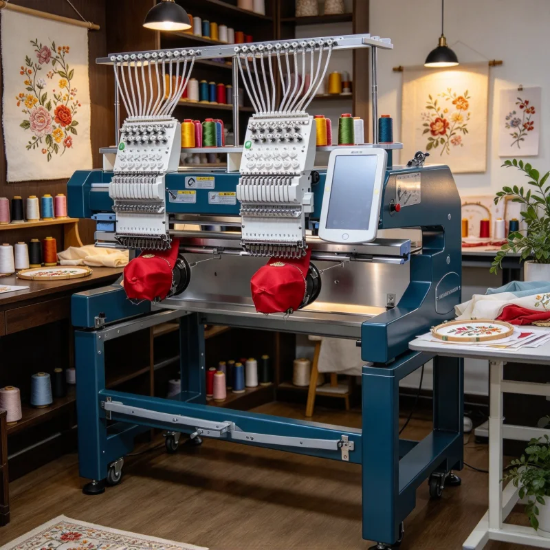 Portable Two Heads Computerized Embroidery Machine 400x500mm 3 In 1 Cap Flat Garment Embroidery Sewing Machine