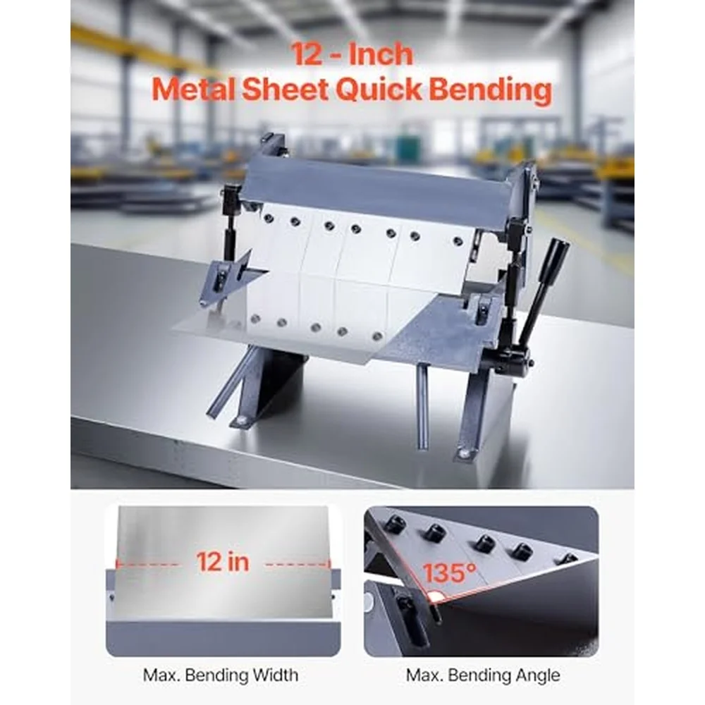 Box and Pan Brake 12 in Sheet Metal Bending Brake 20 Gauge Mild Steel Capacity 0 135 Degree Adjustable Metal Bender