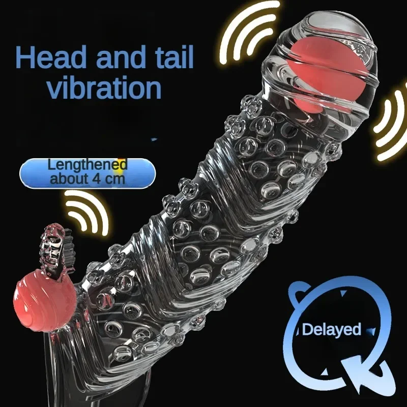 Penis Extension Sleeve Vibrator Extender 4cm Reusable Condoms Soft Delay Ejaculation Dick Sleeve Adult Sex Toys for Men