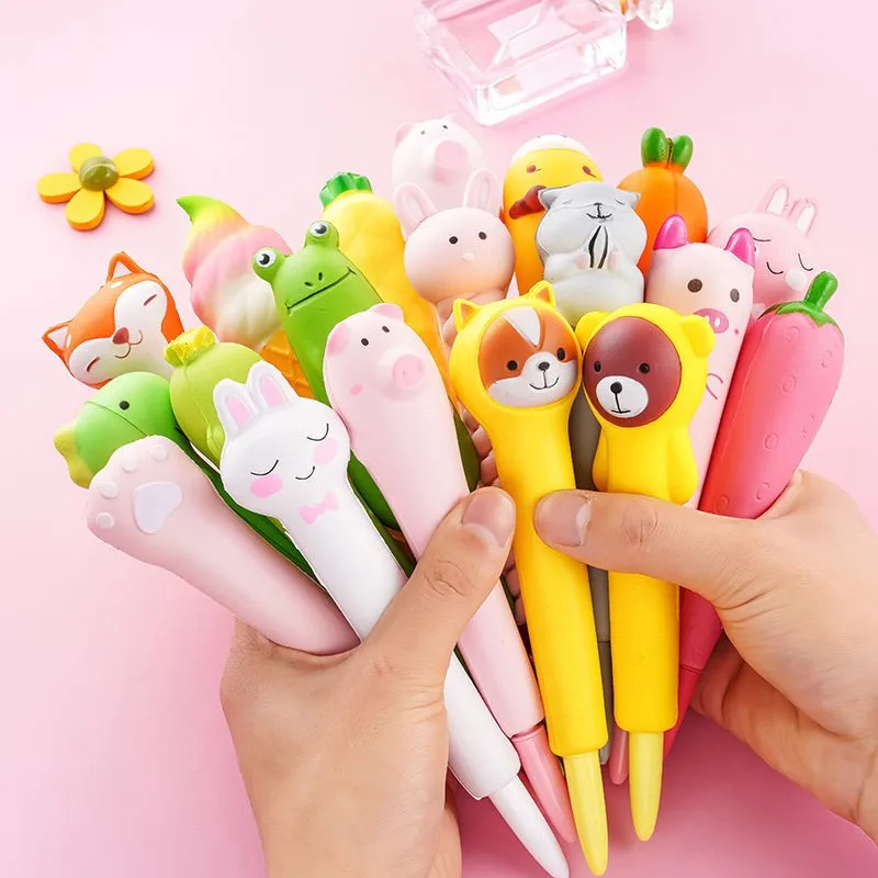 5Pcs/Lot Cute Soft Gel Pen Kawaii Stationery Office School Supply Decompression Pen Black Ink Vent Pen Creative Cartoon Pen