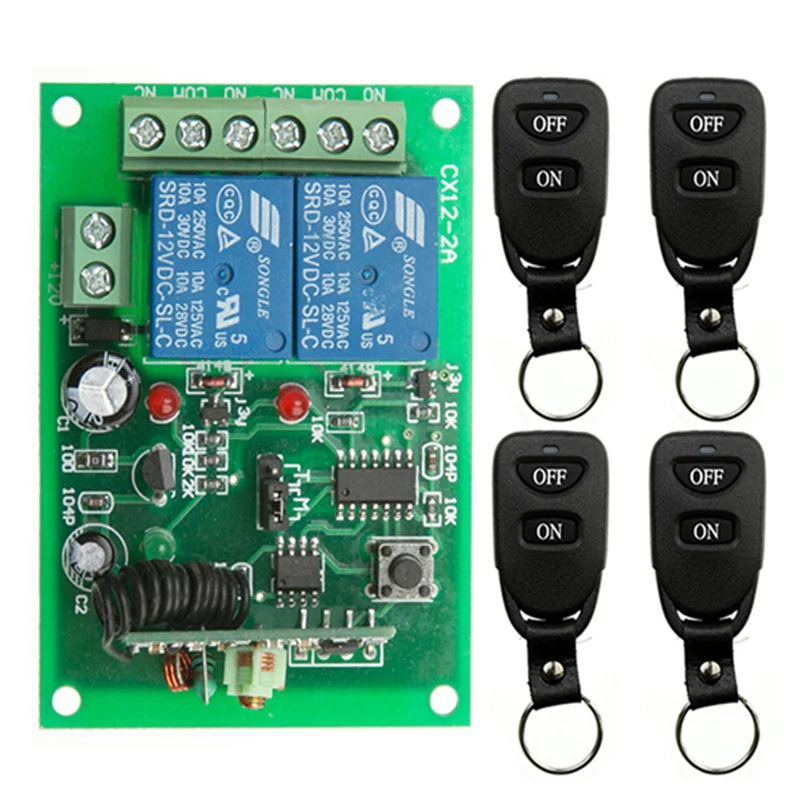 Wireless Remote Control Light Switch 10A Relay Output Radio DC12V 24V 2CH 2 CH Receiver Module + Belt buckle Transmitter