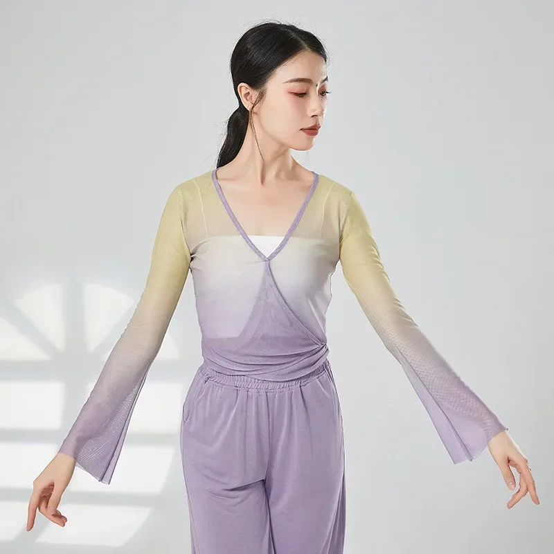 Classical dance costumes women's tops body rhyme gradual change color Chinese dance practice clothes art test gauze