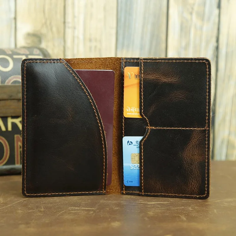 Genuine Leather Passport Cover Men Vintage Travel Passport Wallet