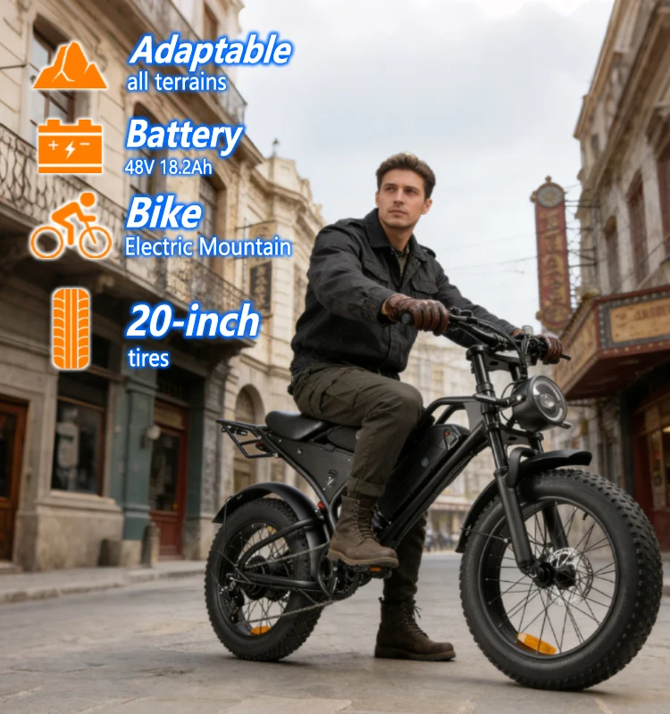

Горный электрический внедорожный велосипед, 20-дюймовый 7-скоростной переключатель, бесщеточный двигатель мощностью 749 Вт, 48 В, 18,2 Ач, 873 Втч, съемный аккумулятор