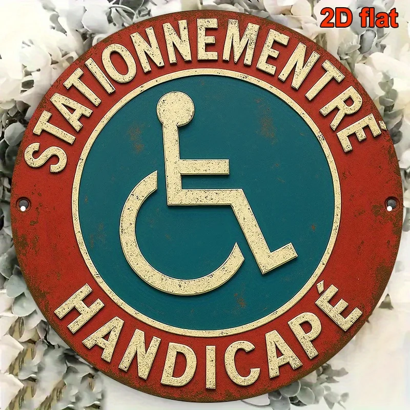 2D Flat, 1pc Round French Aluminum Sign, Vintage Decorative Plaque for 