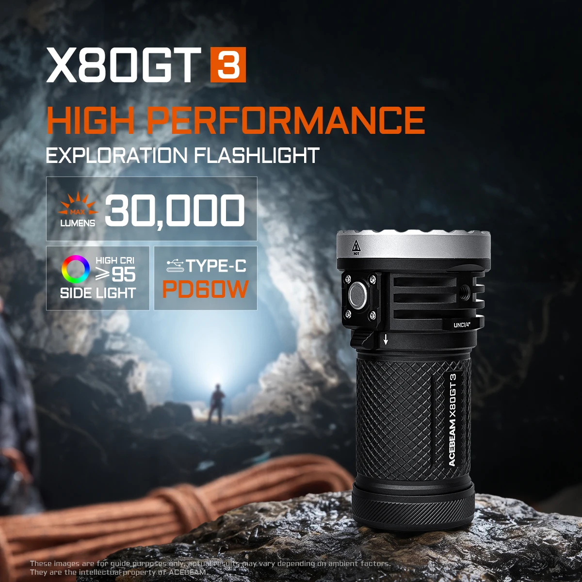 ACEBEAM X80 GT3 Compact and High-Power Exploration Flashlight Up To 30000 Lumens And A Beam Distance Of 430 Meters RED And UV
