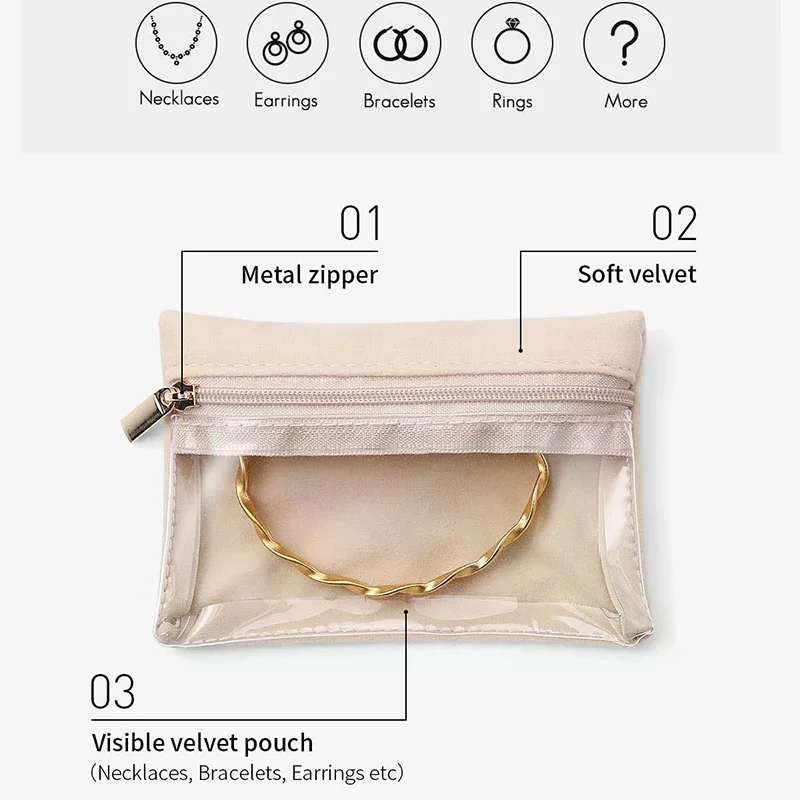 

Portable Velvet Jewelry Box Earrings Necklace Ring Bracelet Trinkets Accessory Zipper Pouch Travel Water-proof Dustproof Bag