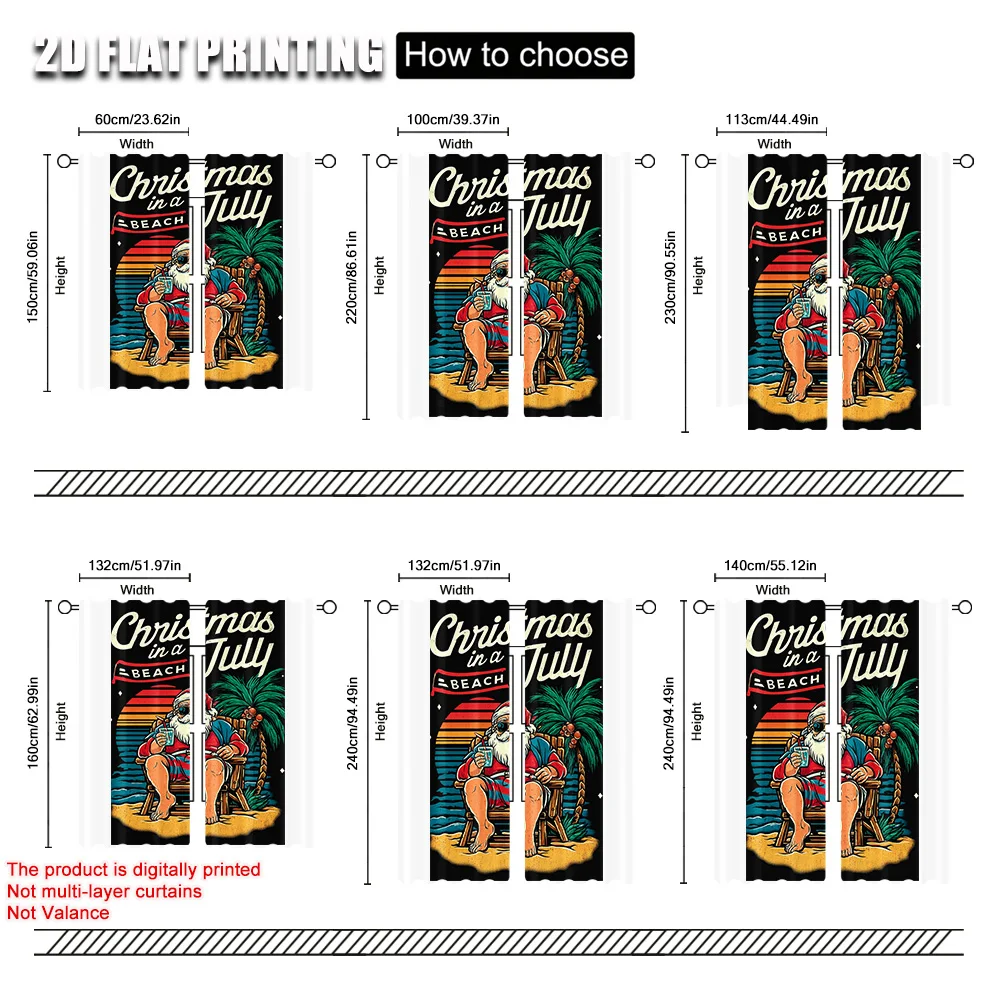 2 قطعة ، لوحات ستائر شعبية بطباعة طائرة ثنائية الأبعاد لعيد الميلاد المجيد سانتا كلوز والنسيج الاستوائي متعدد الاستخدامات (بدون قضيب) عطلة