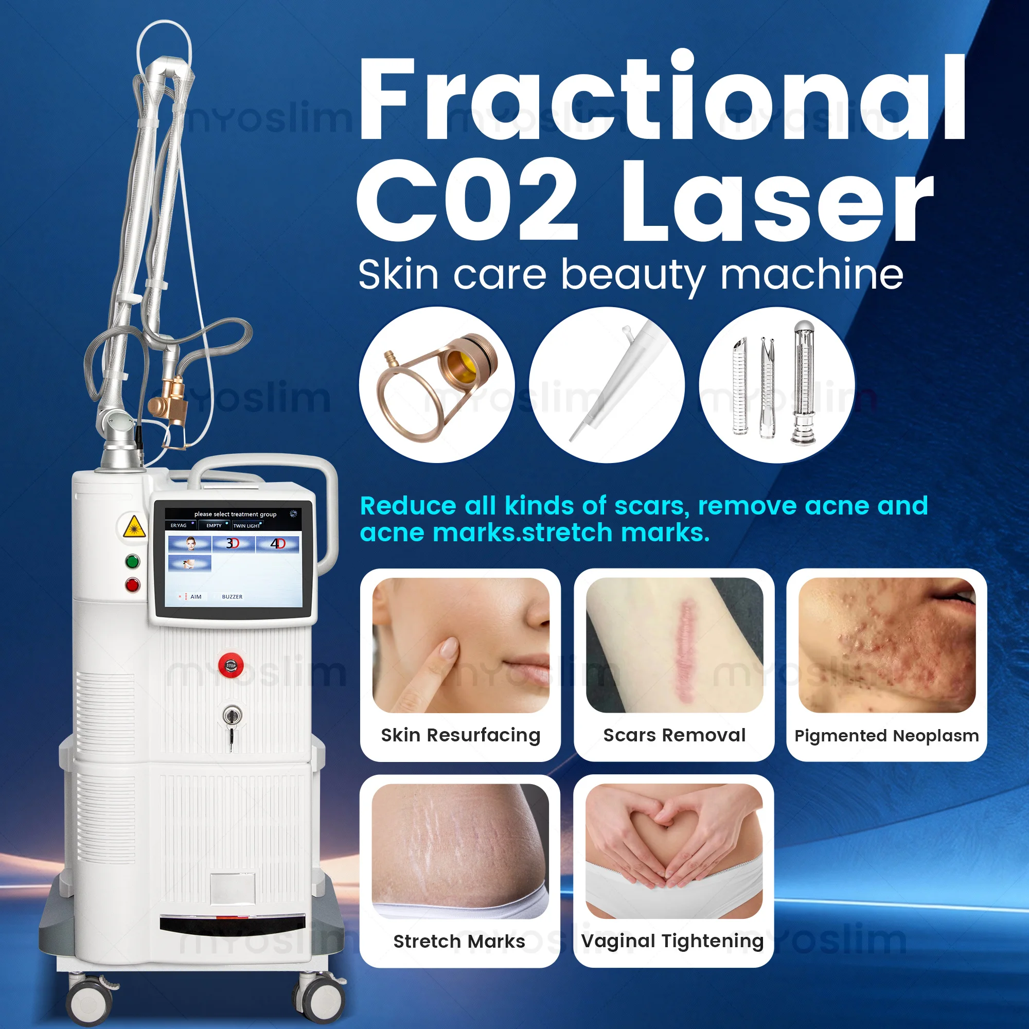Professional Fractional CO2 Lase System Acne Scar Wrinkle Stretch Mark Removal Vaginal Rejuvenation Lase Beauty Machine