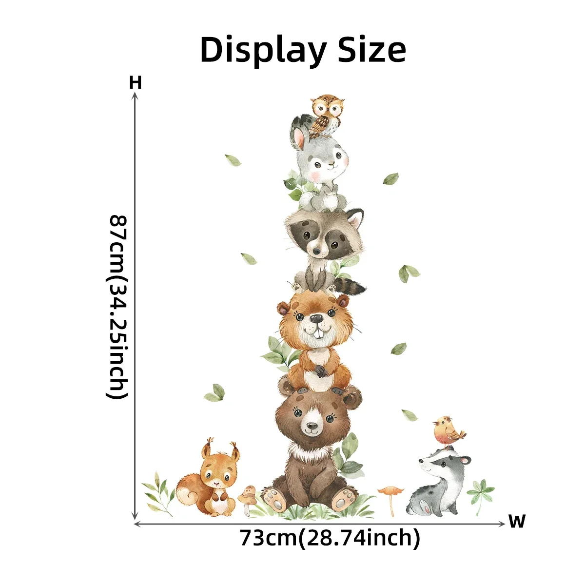 1PC Cartoon Stacked Small Animals Bear Rabbit Raccoon Wall Stickers for Kids Room Bedroom Home Decoration Wall Decor