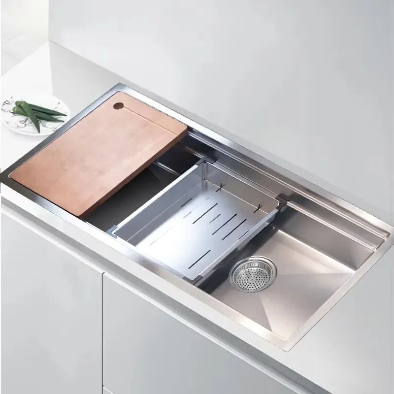 STLF With cutting board and drain - factory direct commercial grade 304 stainless steel large single tank kitchen sink