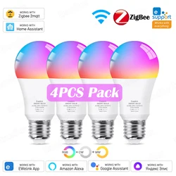 4Pcs WiFi Smart LED Bulb /Zigbee Light Bulbs Dimmable Alexa Bulb 15W E27 RGB C+W LED Color Change Lamp For Home Voice With Alice