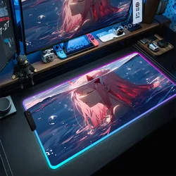 XXL Anime Zero Two RGB Mouse Pad Gaming Large Size Desk Mats Darling in the FranXX 02 Rubbe Carpet LED Suture Edges Keyboard Pad