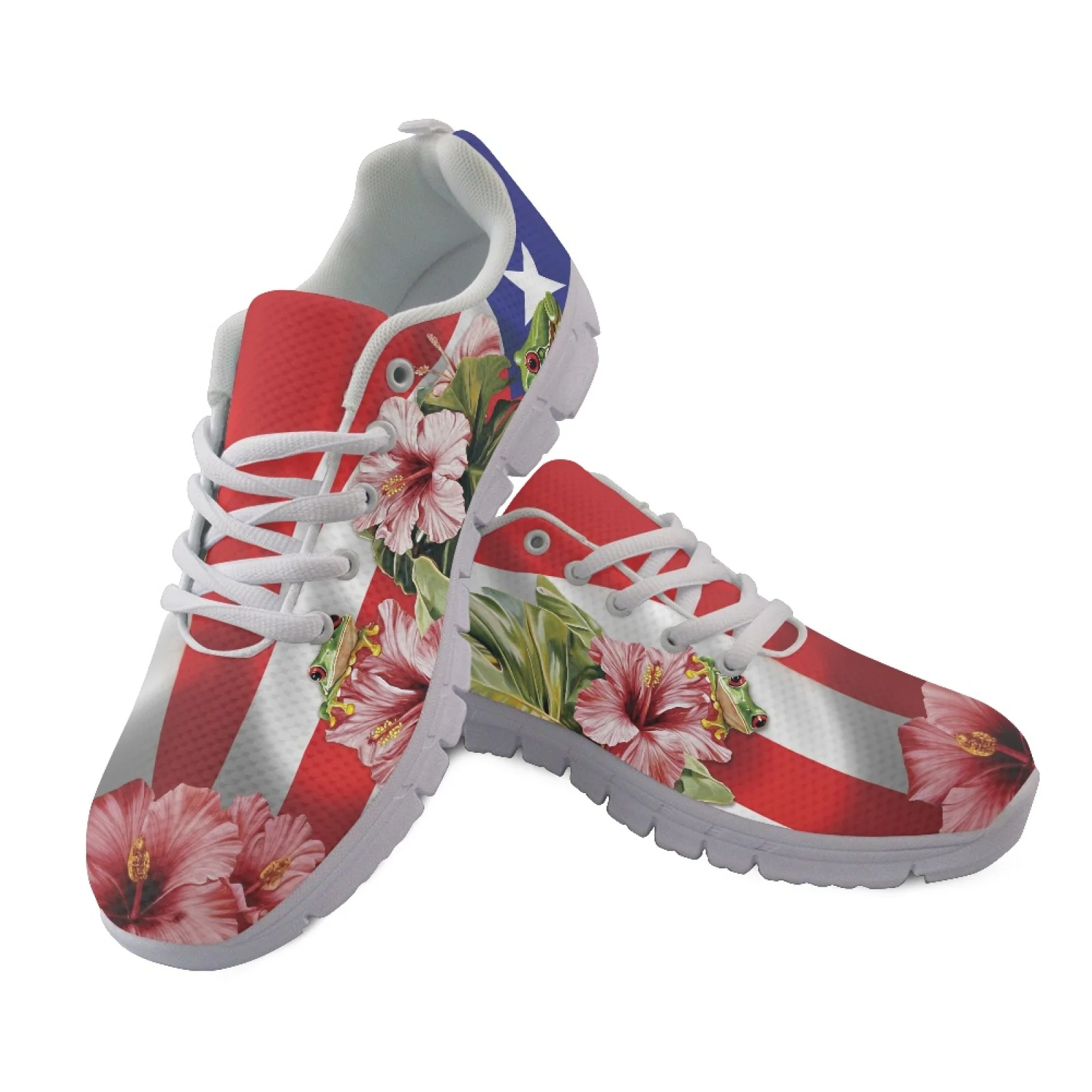 Coloranimal Floral Red Stripe Wear-Resisitant Running Tennis Shoes for Men Mesh & EVA Sole Mens Athletic Trainers for Travel