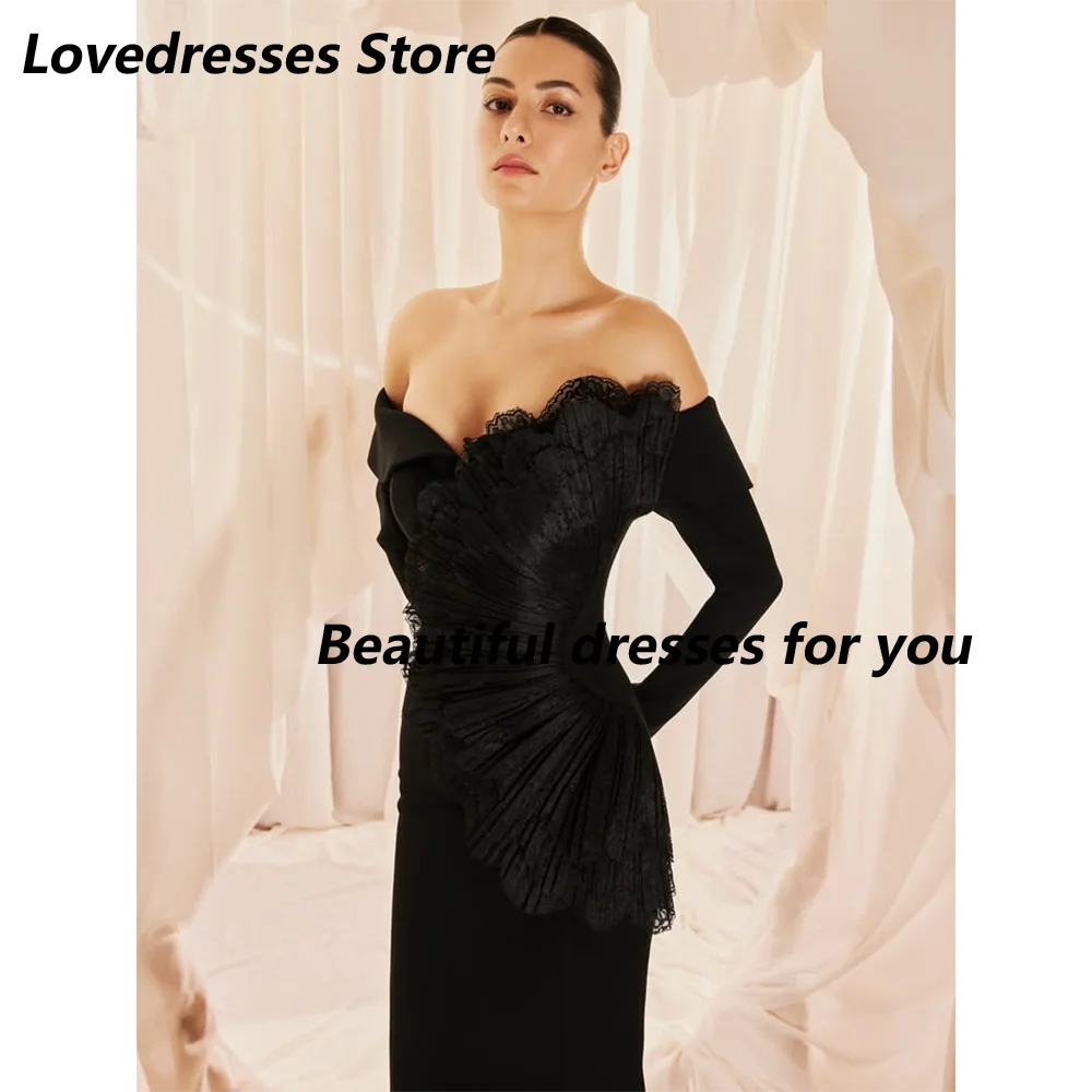 فستان سهرة أسود أنيق للنساء بدون أكتاف وأكمام طويلة فستان حفلات بطول الأرض حورية البحر فساتين الحفلات الرسمية حسب الطلب