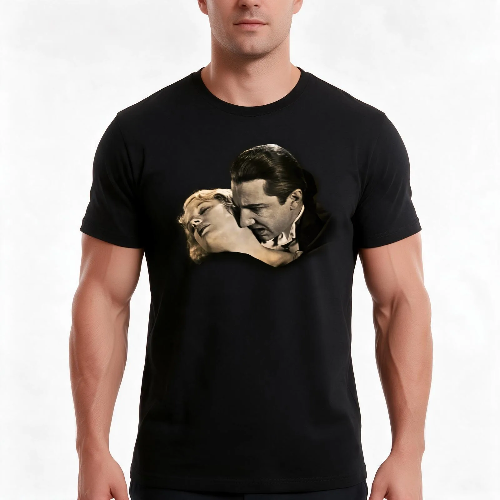 Vintage Dracula Lugosi Gothic Photo. Bela Lugosi with Helen Chandler. Remastered T-Shirt Summer Casual Cotton Tee 100% Cotton