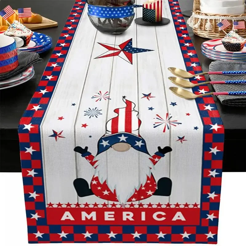 Christmas Faceless Gnome Table Runners American Independence Day Cotton Line Design Table Flag for Dining Tabletv Cabinet Decor