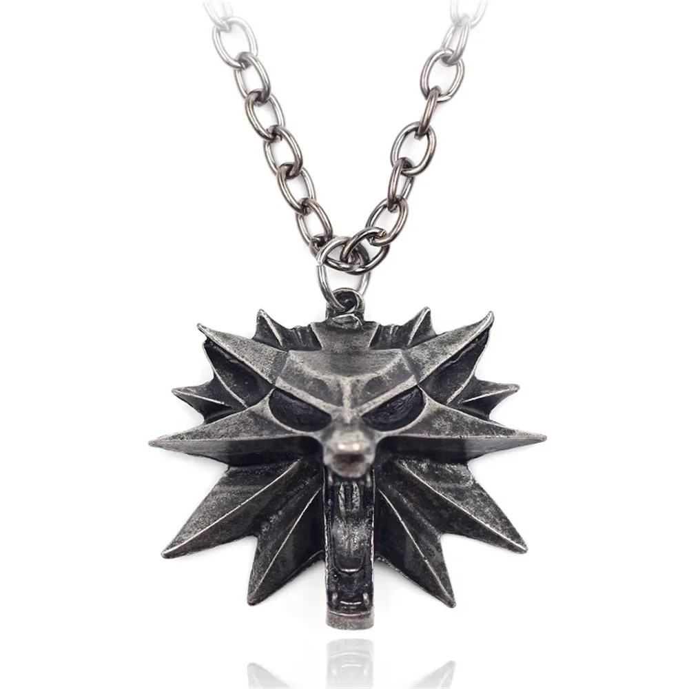 Hip Hop Gothic The Witcher 3 Wolf Head Pendant Necklace Personality Animal Party Jewelry For Men Birthday Gift