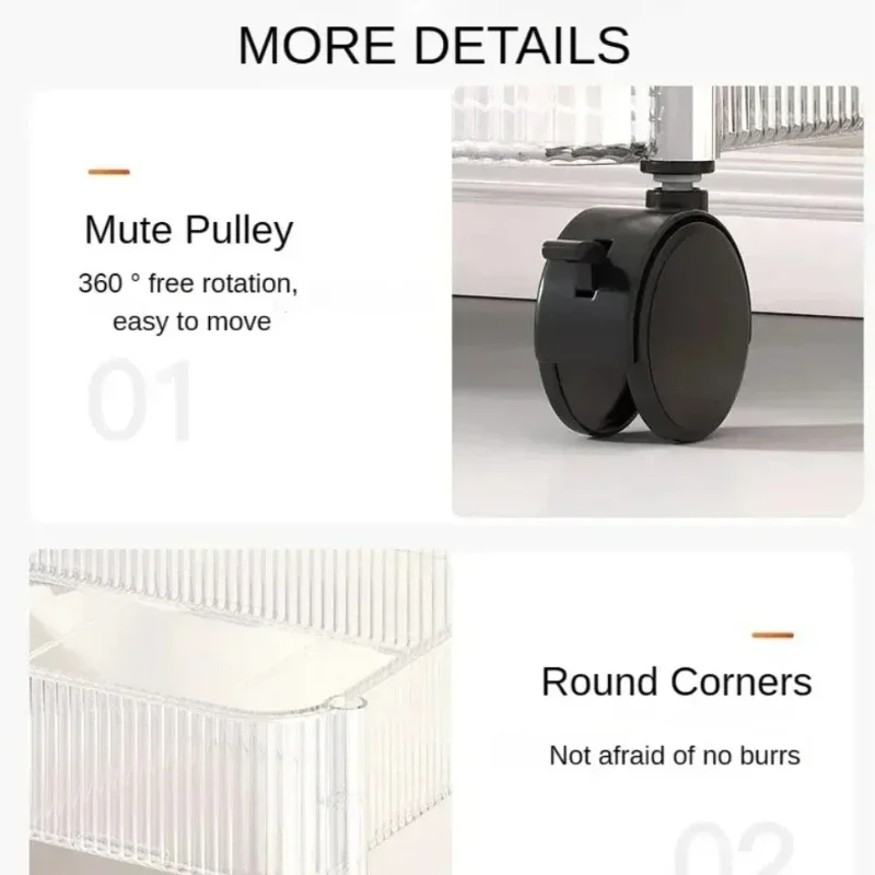 رف تخزين أكريليك شفاف عربة متنقلة متعددة الطبقات مع عجلات لغرفة المعيشة رف تخزين الوجبات الخفيفة القابل للإزالة ملحقات الحمام