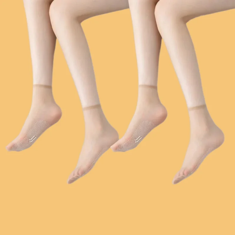 

5/10 Pairs Crystal Anti-snagging Invisible Summer Mid-tube Flesh-colored Socks Anti-slip Silk Stockings Thin Girls' Summer Socks