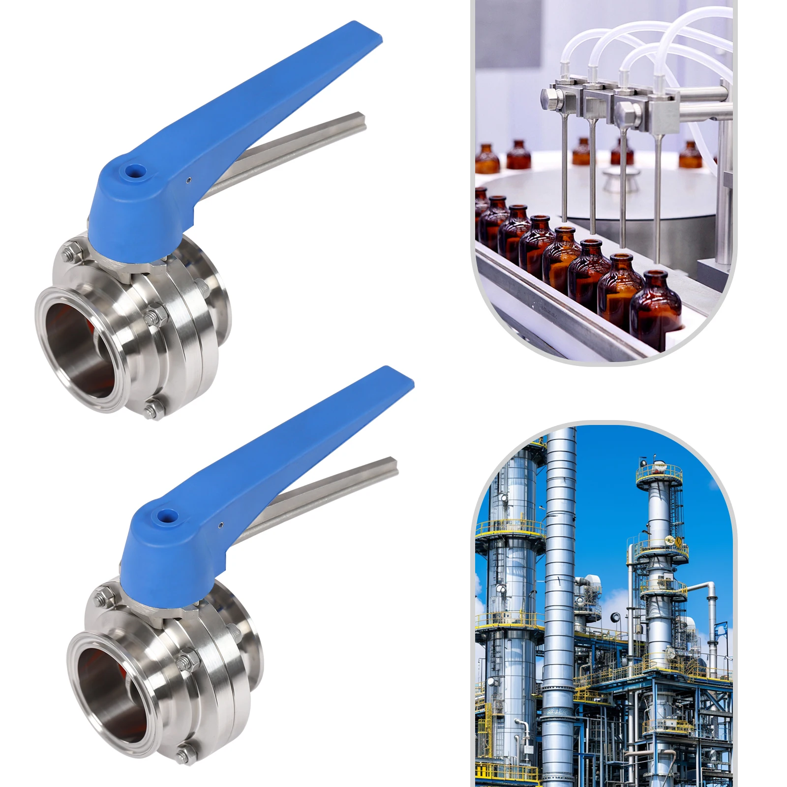 صمام لولبي 2Pcs Butterfly Valve, Stainless Steel Tri Clamp, 2 Inch Blue Handle Polished Corrosion Resistant 8 Lock Durable for Flow Control Easy Use الماء والبخار — تفصيل 4