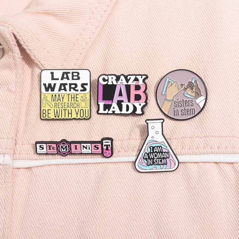 Crazy Lab Lady Enamel Pin Custom Lab Wars May The Research Be With You Science Metal Brooch Lapel Badge Jewelry Gift For Friends