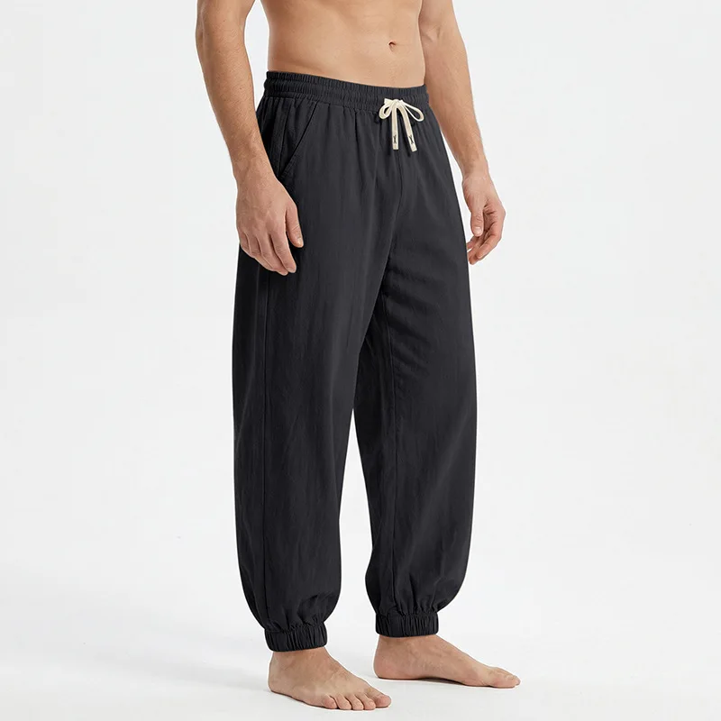 Europäische und amerikanische Freizeithose für Herren: Sommerliche Strand-Leinenhose in Übergröße mit Bündchen am Knöchel – Detail 26