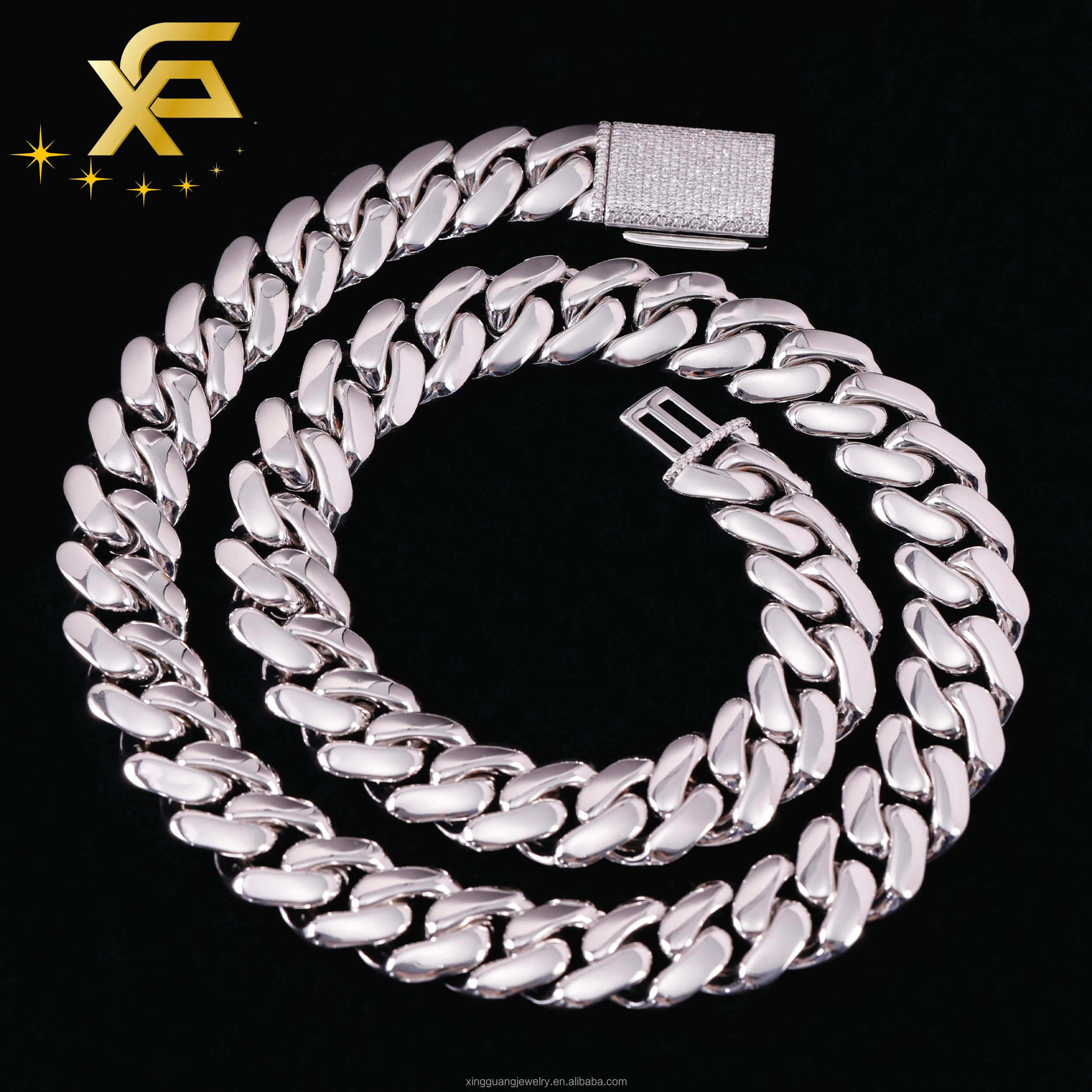 Hip Jewelry Hop Gold Plated 925 Sterling Silver 12mm Wide Heavy Silver Cuban Chain for Mens Jewelry..