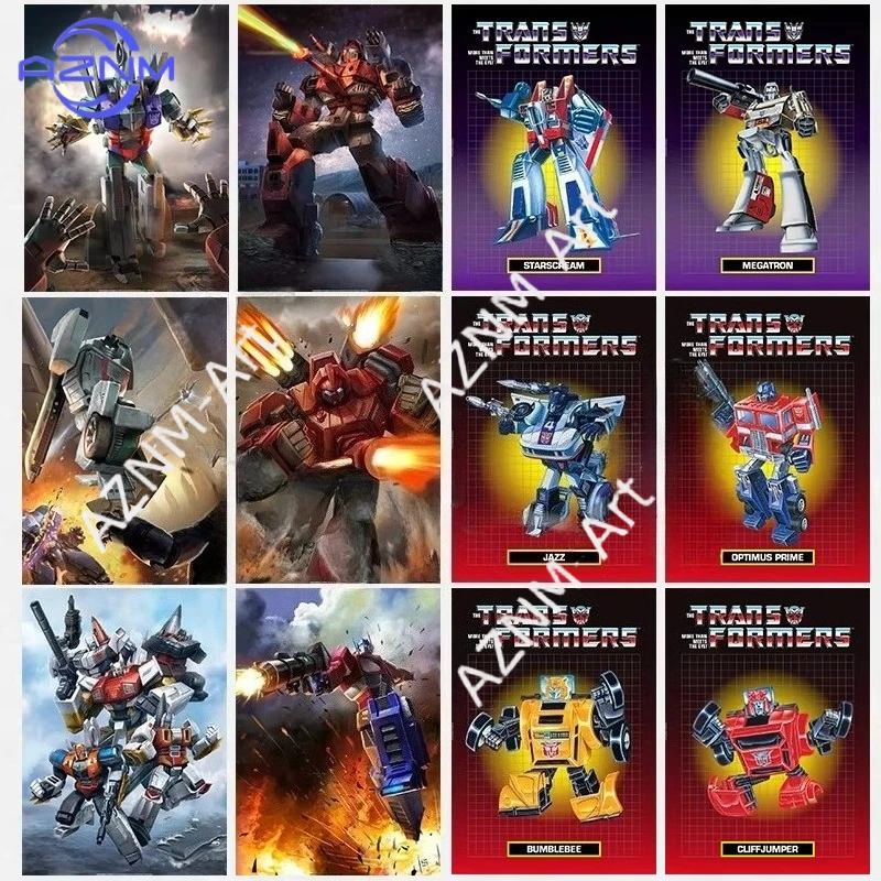 Póster de Dibujos Animados de Transformers, Impresión en Lienzo, Decoración de Pared con Ilustraciones de Transformers, Decoración de Robots Mecánicos para Niños