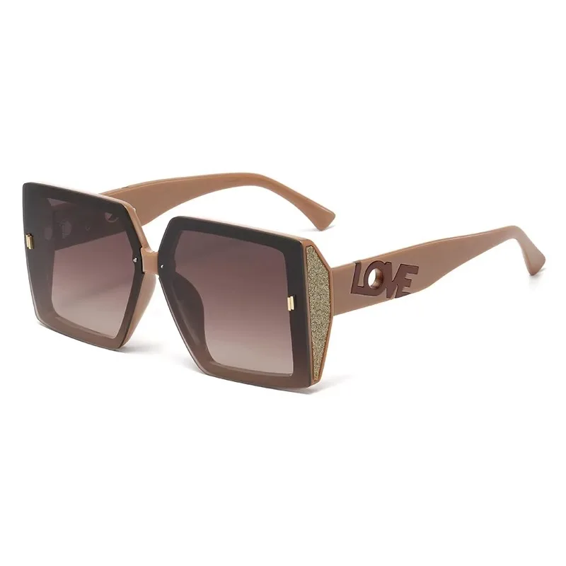 Солнцезащитные очки с надписью Love в большой квадратной оправе для мужчин и женщин, модные трендовые винтажные ретро очки для вождения UV400, черные солнцезащитные очки 2025