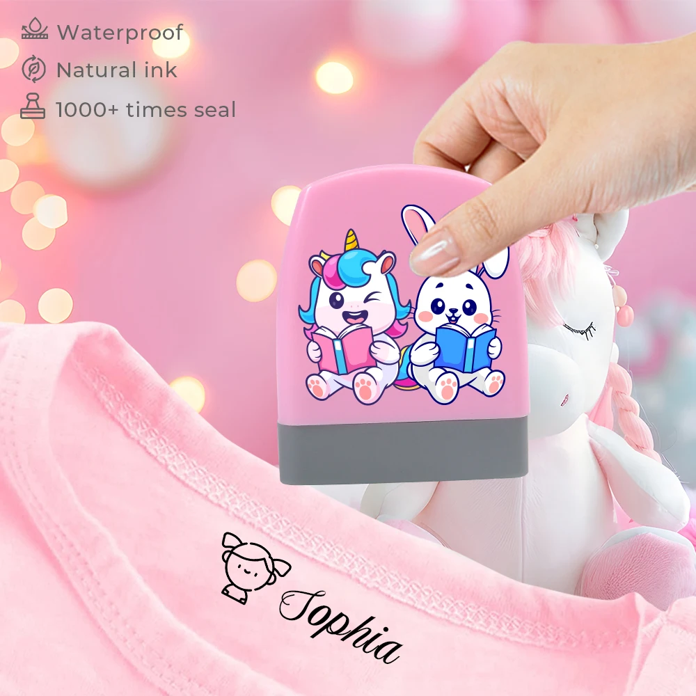 Juguete de sello personalizado con nombre para niños, unicornios y conejos