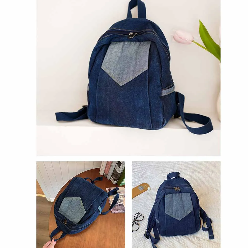 Embroidered New Denim Backpack With Any Name,Customized Fashionable Contrasting Color Commuting Leisure Outdoor Travel Bag